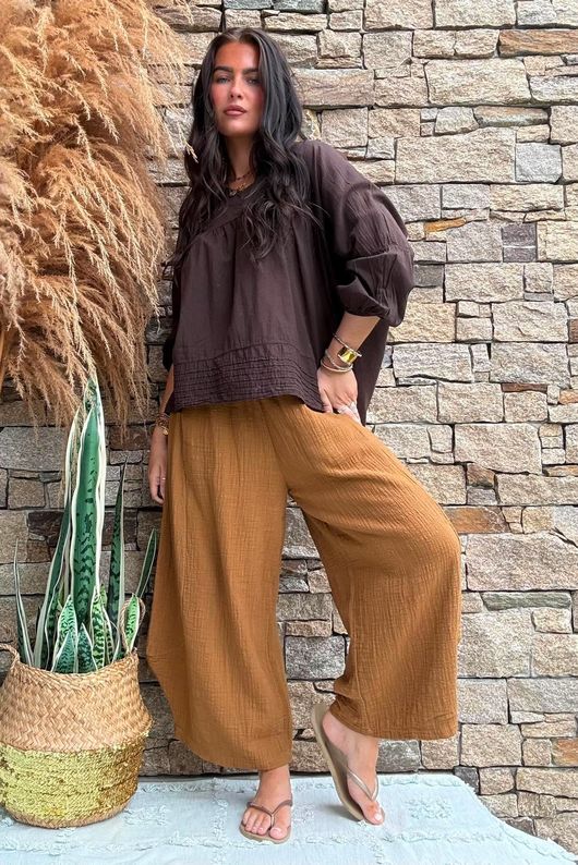 Annie Cushion Cotton Barrel Culotte Pant Hazelnut